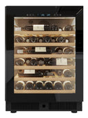 Schwarzer Weinkeller-Einbaukühlschrank für 52 Flaschen ohne Griff (integrierte Seitenrille)