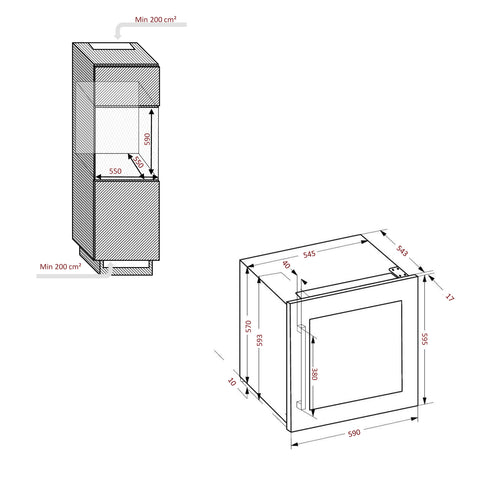 Eingebauter Säulenkühlschrank Weinkeller 33 Flaschen Einzeltemperatur - Vakuumsystem